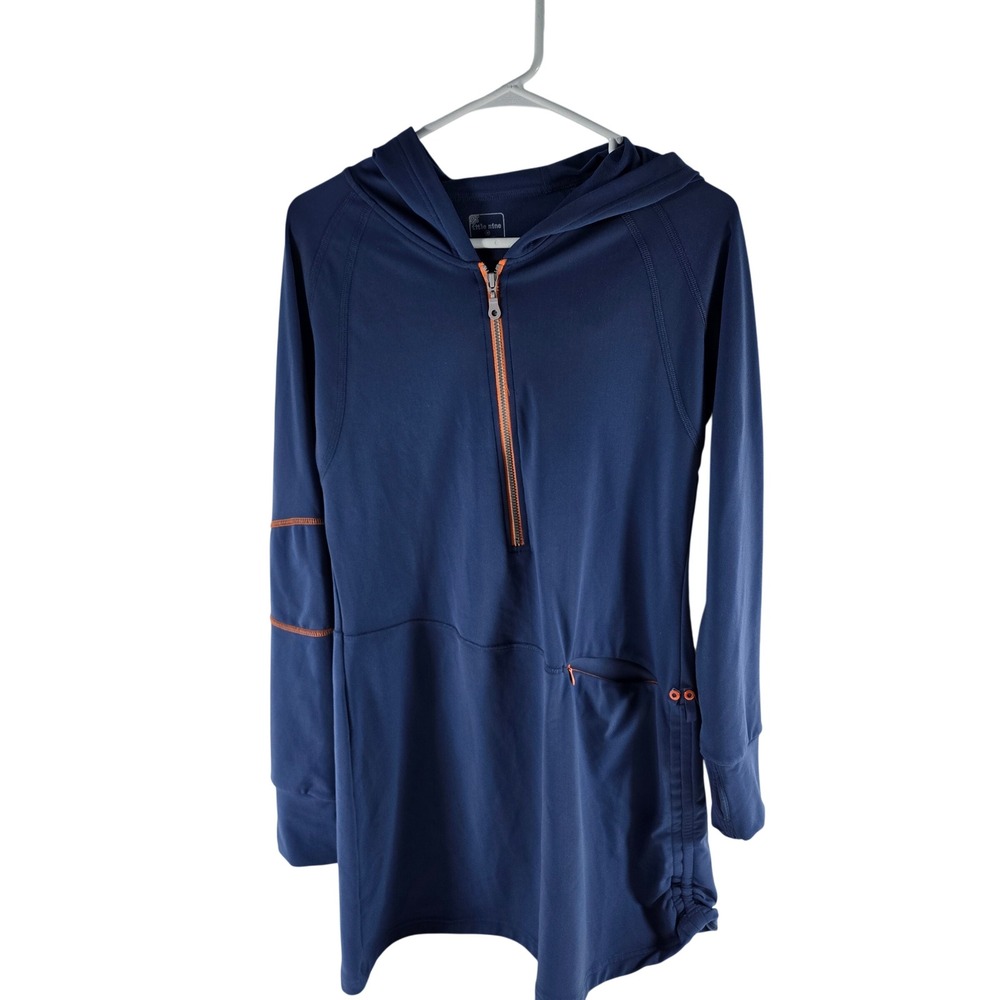 Title Nine Womens Navy Blue Quarter Zip Hooded Tunic Activewear Top Size Medium